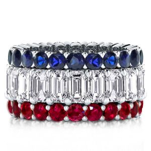 Italo Blue Sapphire Emerald Cut Eternity Band Ruby Ring