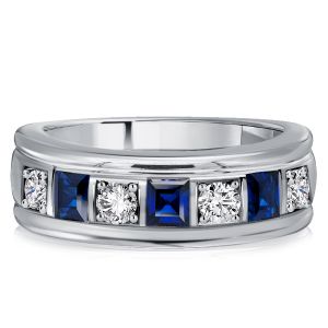 Italo Asscher Cut White & Blue Sapphire Vintage Wedding Band