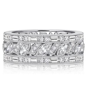 Italo Milgrain Marquise Cut Vintage Wedding Band Eternity Ring