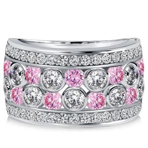 Italo Bezel Set White & Pink Stone Half Eternity Wedding Band