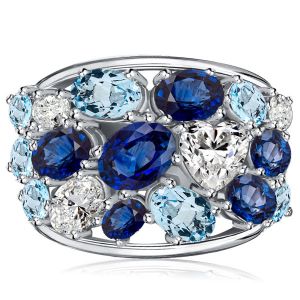 Italo Oval Cut Blue Sapphire Aquamarine Wedding Band