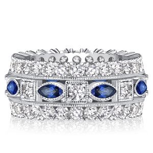 Italo Milgrain Bezel Marquise & Round Cut Blue Eternity Band