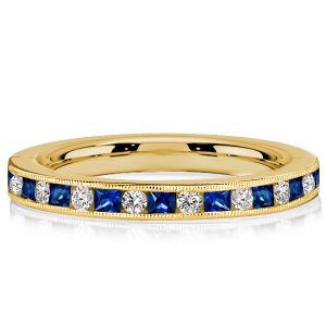 Italo Milgrain Princess Cut Blue & White Half Eternity Band