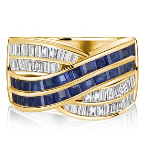 Italo Blue & White Criss-cross Wedding Band Anniversary Rings