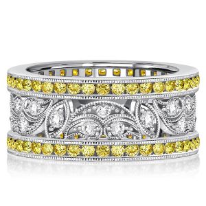 Italo Art Deco Yellow Topaz Vintage Wedding Band Anniversary