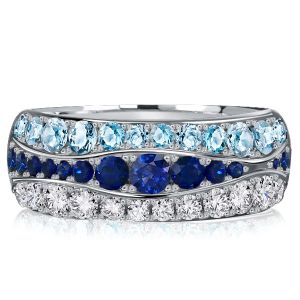 Italo Multi Row Blue Sapphire Half Eternity Band Aquamarine Ring