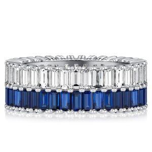 Italo Baguette Cut Blue & White Sapphire Multi Row Wedding Band