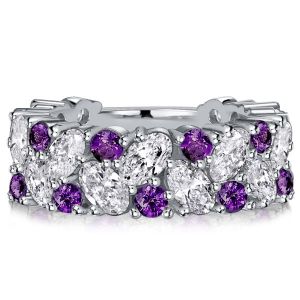 Italo Oval Cut Amethyst Wedding Band Cluster Anniversary Rings