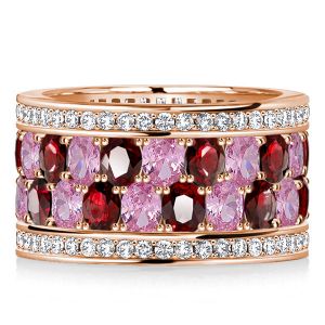 Italo Rose Gold Oval Cut Garnet Pink Stone Multi Row Band