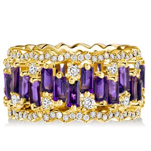 Italo Golden Baguette Cut Amethyst Multi Row Band