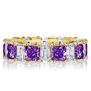 Italo Two Tone Princess Cut Amethyst Eternity Wedding Band