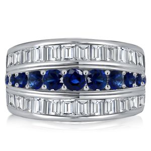 Italo Triple Row Blue Sapphire Wedding Band Anniversary Rings