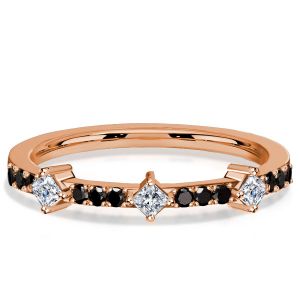 Italo Rose Gold Princess Cut Black Sapphrie Thin Wedding Band