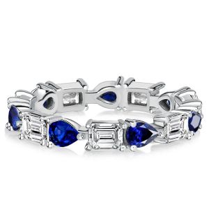 Italo Pear Shaped Blue Sapphire Band Ring Emerald Eternity Band