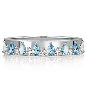 Italo Unique Pear Shaped Aquamarine Half Eternity Silver Band