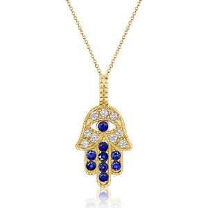 Italo Blue Evil Eye Necklace Hamsa Hand Necklace For Women