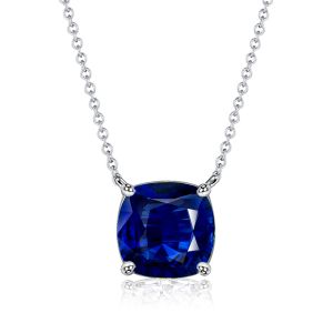 Italo Cushion Blue Sapphire Pendant Necklace Solitaire Necklace