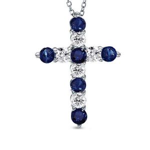 Italo Blue & White Sapphire Cross Pendant Cross Necklace