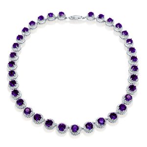 Italo Eternity Halo Amethyst Tennis Necklace Sterling Silver