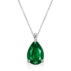 Italo Pear Shaped Emerald Sapphire Single Stone Necklace