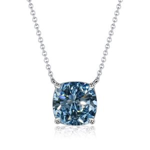 Italo Cushion Cut Blue Topaz Pendant Necklace Solitaire