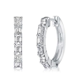 Emerald Cut White Sapphire Hoop Earrings For Women