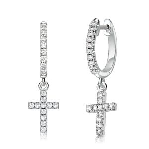 Italo Cross Round White Huggie Earrings Drop Earrings For Women