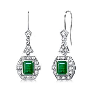 Art Deco Emerald Cut Emerald Sapphire Drop Earrings For Women