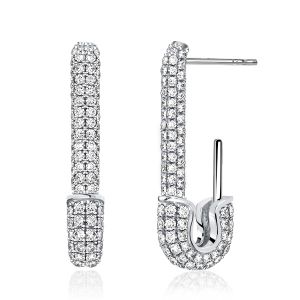 Italo Pave Setting Safety Pin Earrings In Sterling Silver