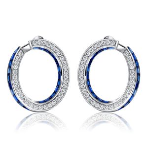 Italo Vintage Emerald Cut Blue & White Sapphire Hoop Earrings