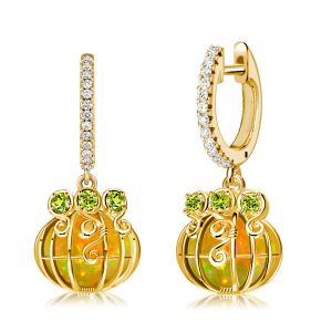 Italo Halloween Pumpkin Silver Hoop Earrings Opal Jewelry