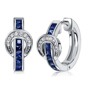 Italo Princess Cut Blue Buckle Silver Hoop Earrings