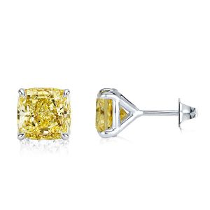 Italo Yellow Topaz Cushion Cut Stud Earrings In Sterling Silver