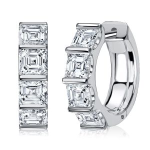 Italo Bar Setting Asscher Cut Silver Hoop Earrings