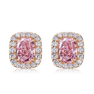 Italo Halo Pink Stone Cushion Cut Stud Earrings