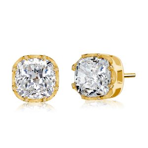 Italo Golden Single Stone Cushion Cut Stud Earrings