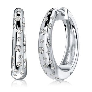 Italo White Sapphire Flush Setting Silver Hoop Earrings