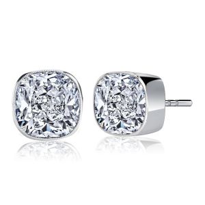 Italo Milgrain Bezel White Sapphire Cushion Cut Stud Earrings