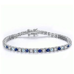 Italo Round Cut Blue Sapphire Tennis Bracelet For Women Classic