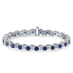 Italo White & Blue Sapphire Offset Bracelets For Wedding