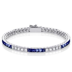 Italo Princess Cut Blue & White Sapphire Bracelet For Wedding