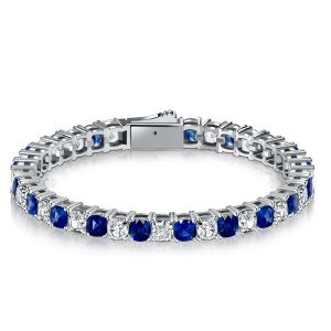 Italo White & Blue Cushion Cut Eternity Bracelets For Wedding