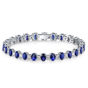 Italo Oval Cut Blue Sapphire Tennis Bracelets For Wedding