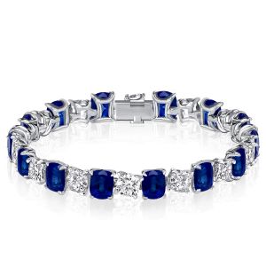 Italo Blue & White Cushion Cut Tennis Bracelets For Wedding