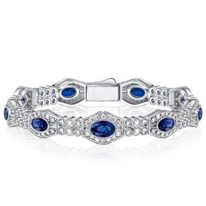 Italo Art Deco Blue Sapphire Oval Cut Bracelets For Wedding