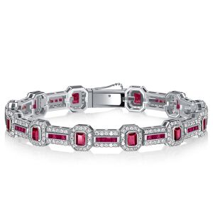 Italo Halo Emerald Cut Ruby Bracelets For Wedding