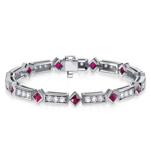 Italo Vintage Princess Cut Ruby Tennis Bracelet For Women