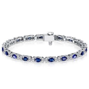 Italo Cluster Oval Cut Blue Sapphire Bracelet Silver