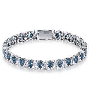 Italo Pear Shaped Blue Topaz Tennis Silver Bracelet