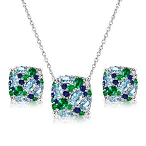 Italo Aquamarine Sets Multi Color Necelace & Earrings Sets